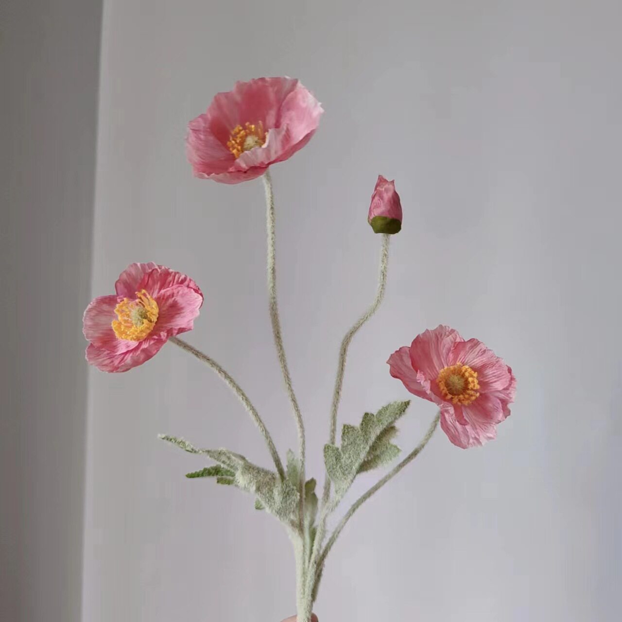 仿真花虞美人绢花植绒仿真罂粟花4头亚马逊跨境货源摄影装饰花材