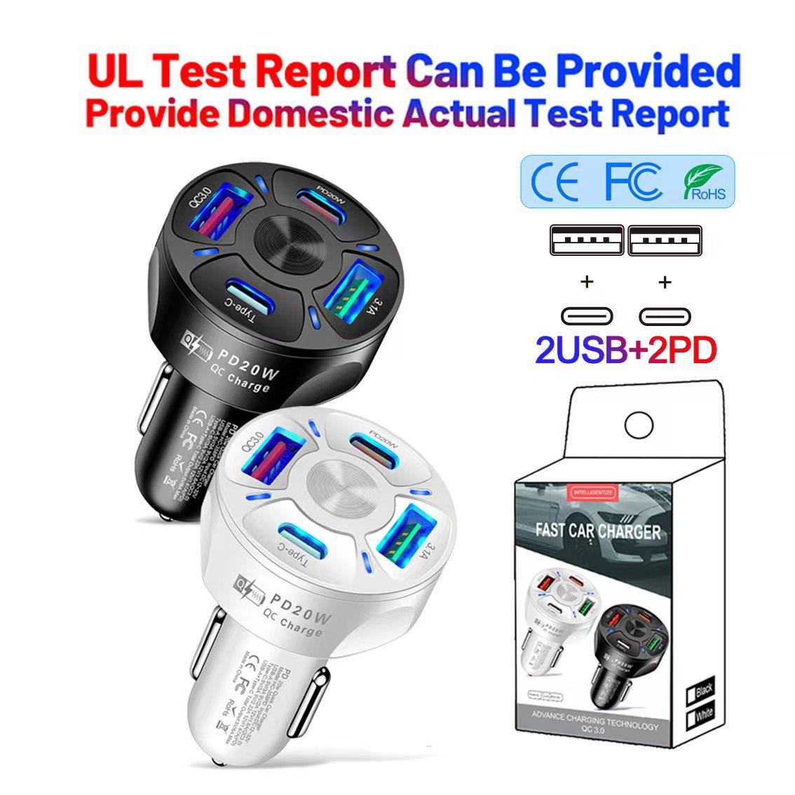 Dual Line 20W Pd+Qc3.0 3.1A 2Usb Fast Charging Car Charger Car Charger One to Four Multi-Port Car Charger