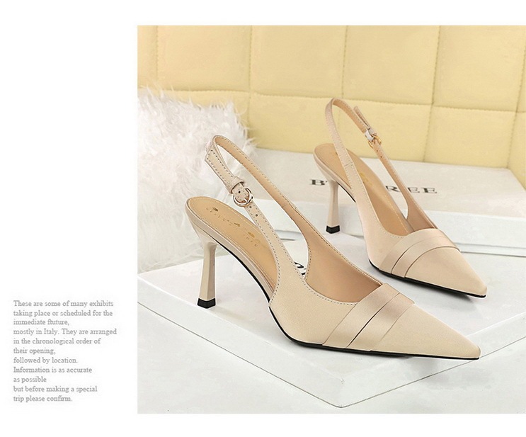 Giày cao gót nữ mũi nhọn chất liệu satin quai hậu hở gót phong cách thanh lịch dự tiệc — Màu đen, Màu đỏ rượu, Màu sâm panh, Màu tím