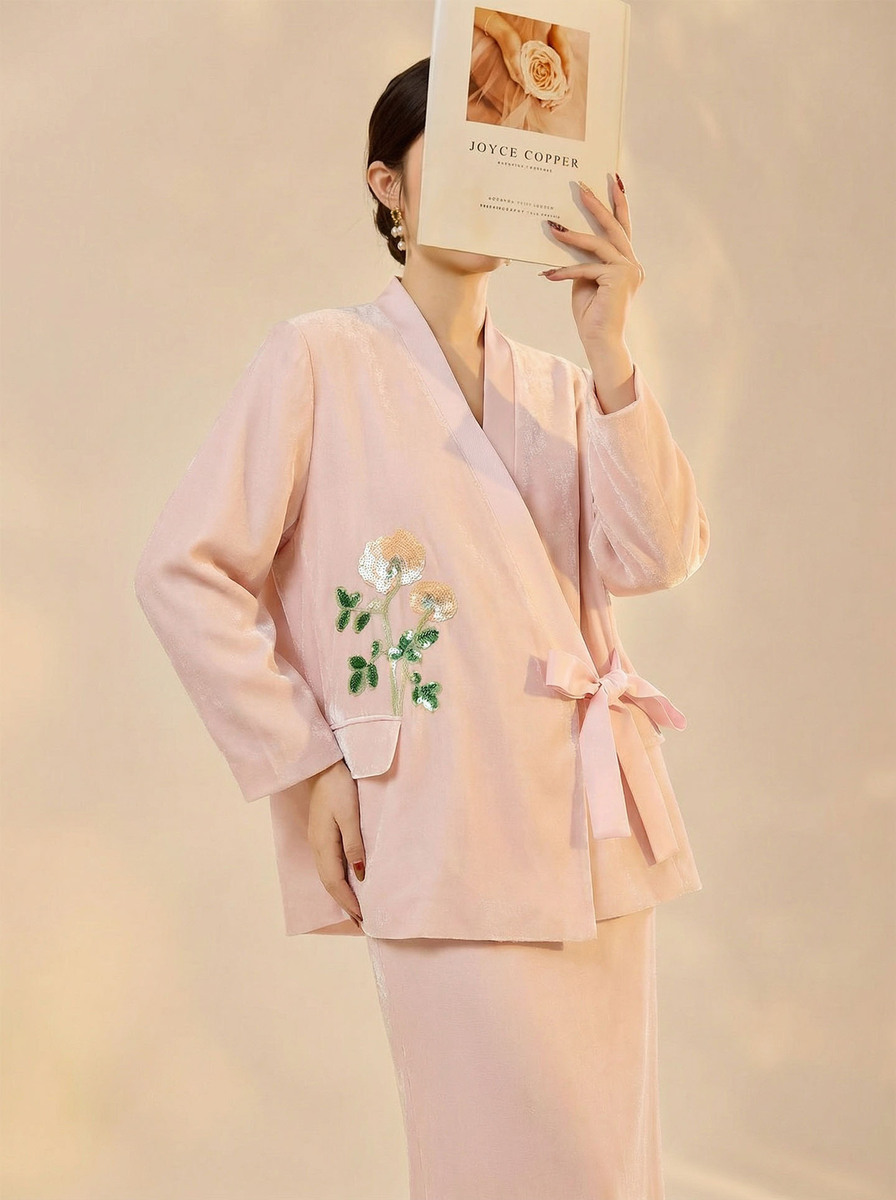 Bộ vest nữ dài tay thắt dây kèm chân váy chữ A dáng dài — Chân váy (giao hàng trong 7 ngày), Chân váy (giao hàng trong ngày), Áo khoác dây buộc (giao hàng trong 7 ngày), Áo khoác dây buộc (giao hàng trong ngày)