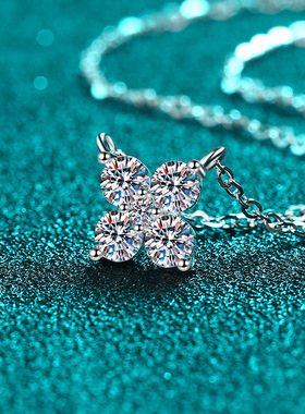 新德艺S925纯银莫桑石项链女花瓣吊坠简约级感日常百搭节日送礼