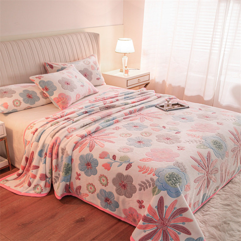 Cartoon Snowflake Fleece Four-piece Set Cute Thickened Coral Fleece Season Warm Double-sided Fleece Bed Sheet Quilt Cover Flannel Bedding