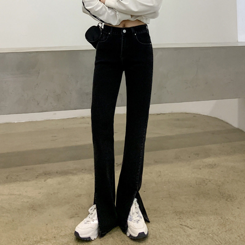 High Waisted Flared Jeans for Women Stretchy Split Hem Wide Leg Slimming Fit Autumn Winter Fashion Wholesale