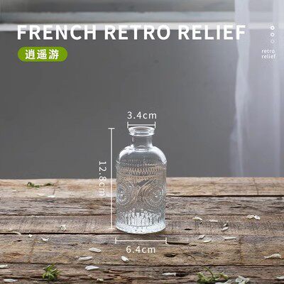 跨境热销复古玻璃花瓶插画高级感香薰瓶 透明ins风摆件小花瓶套装