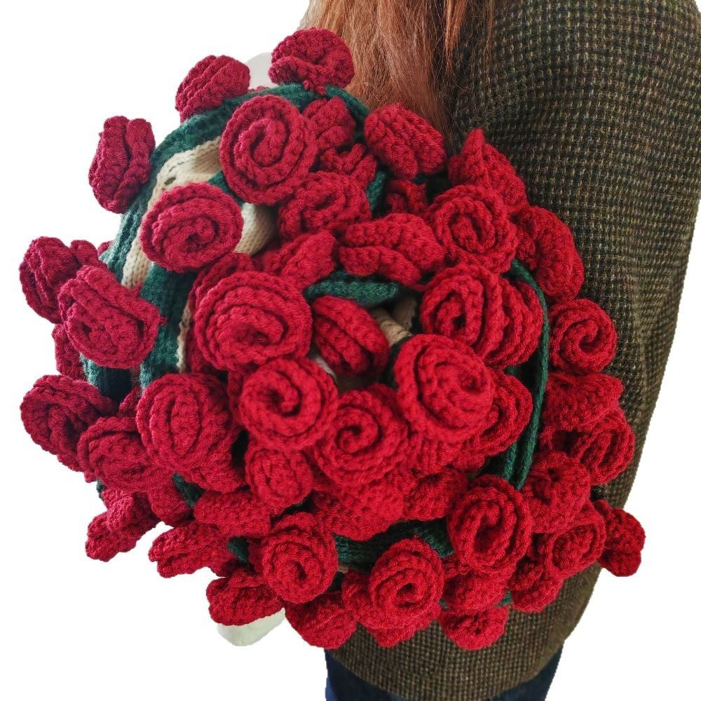 Finished goods delivery rose bouquet blanket hand woven diy crocheted flower blanket for girlfriend gift acrylic material