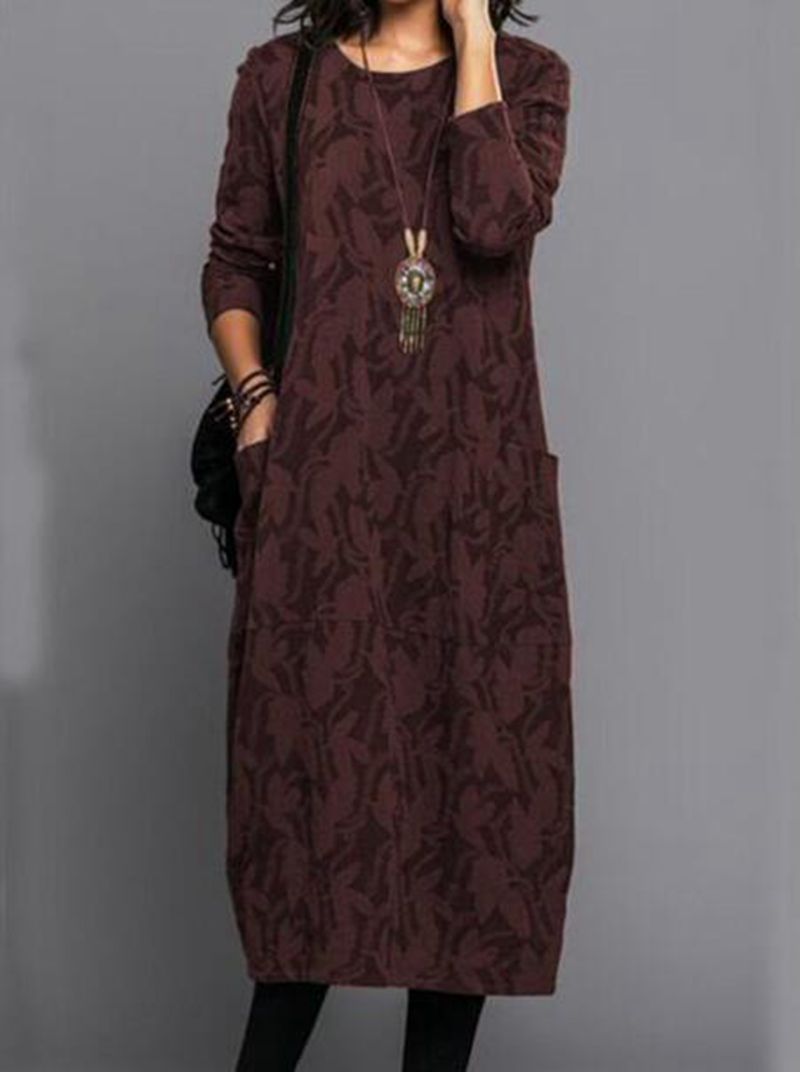 Casual Long Sleeve Pocket Dress for Women Round Neck Available in Multiple Colors Wholesale Sizes S to XXXL