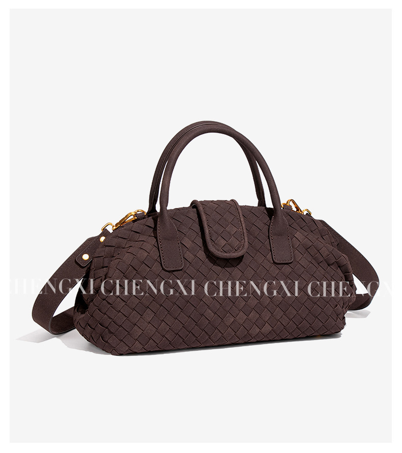 Túi xách nữ dáng vỏ sò đeo chéo dây bện phong cách cổ điển — năm 2409 # màu xám ấm áp, Nhà máy riêng có thể được tùy chỉnh