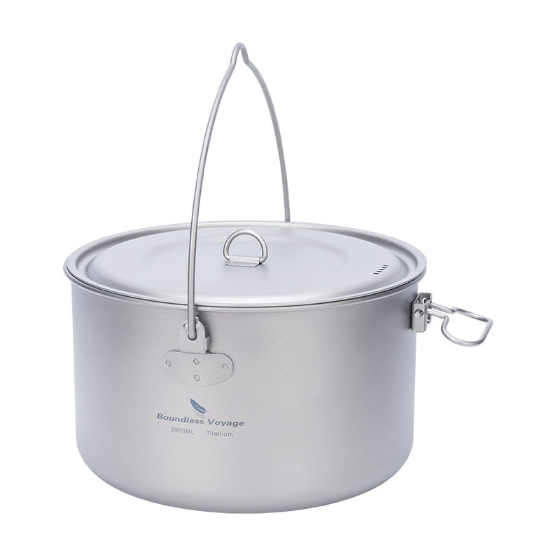 Biwei Pure Titanium Camping Soup Pot Hanging Pot Large Capacity Titanium Pot Outdoor Hot Pot Cookware Rice Pot Boiling Water Pot Camping Pot