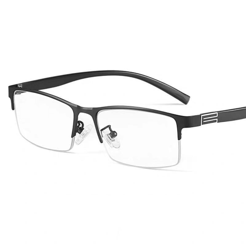 Black Half-Frame Square Metal Large-Frame Glasses Frame Can Be Equipped with Myopia Men's Lightweight Half-Frame Business Glasses