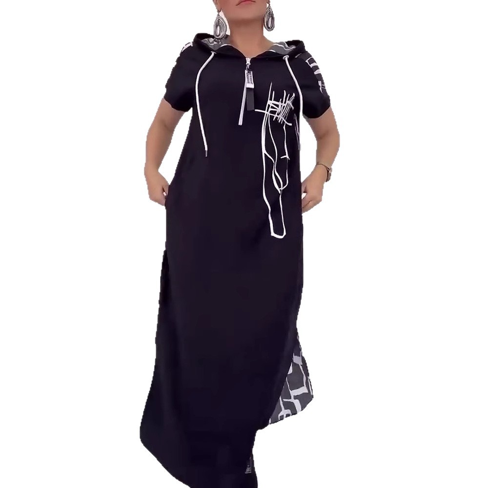 Casual Womens Dress Half Zip Hooded Loose Fit Color Block Design Fashionable for Everyday Wear Wholesale Available