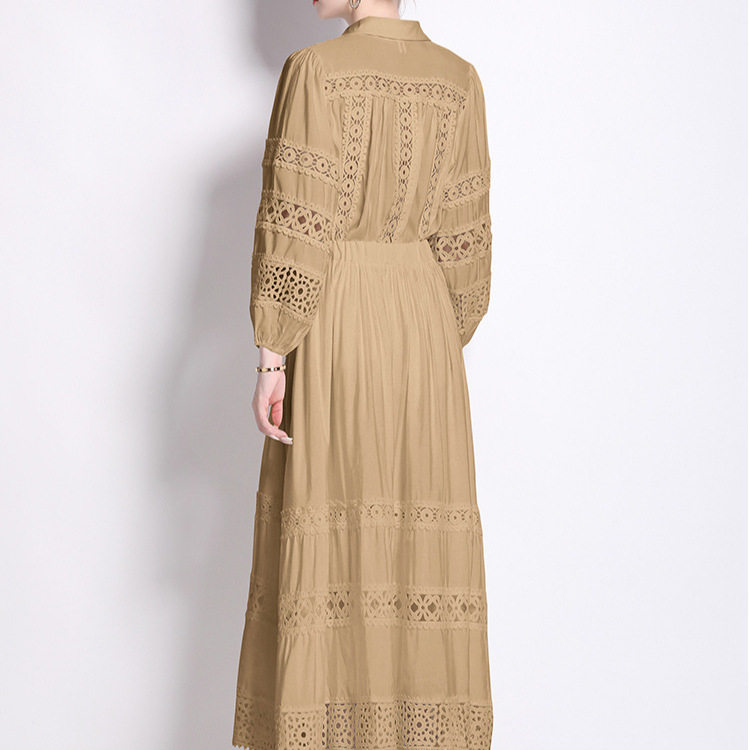 Fashionable Womens Set Stylish Lapel Shirt with Lantern Sleeves and Lace Details High Waisted Skirt Autumn Collection