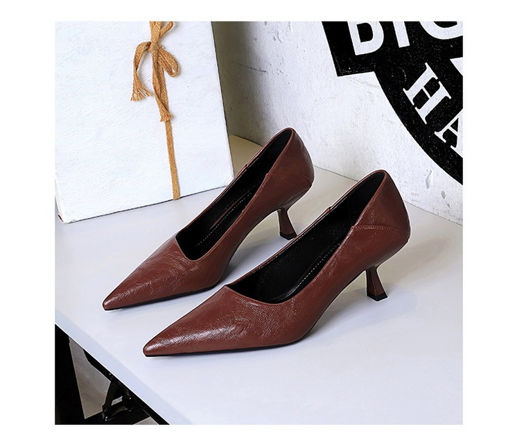 Giày cao gót nữ mũi nhọn gót mảnh 6cm phối họa tiết da báo thanh lịch — màu báo đốm, màu đen, nâu, Rượu vang đỏ