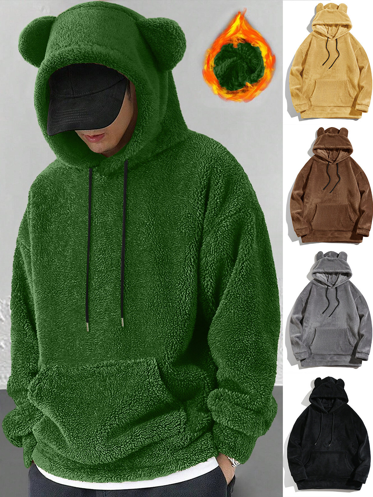 large size hooded men's casual personality fashion sweatshirt coral velvet jacket for men