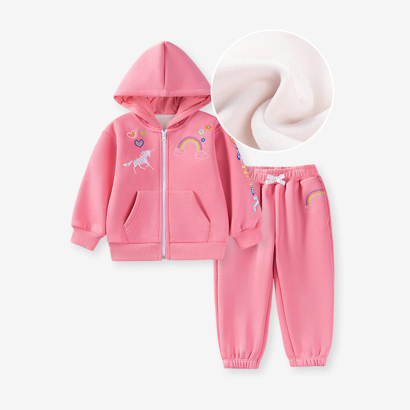 Vente en gros vêtements enfants style, nouvel ensemble fille manche longue automne, tenue enfant mignonne doublée polaire et épaisse