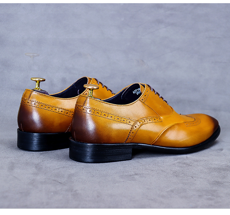Giày da nam derby mũi tròn chạm khắc brogue cổ thấp buộc dây — Màu nâu, Màu đen, Màu đỏ rượu, Màu cà phê