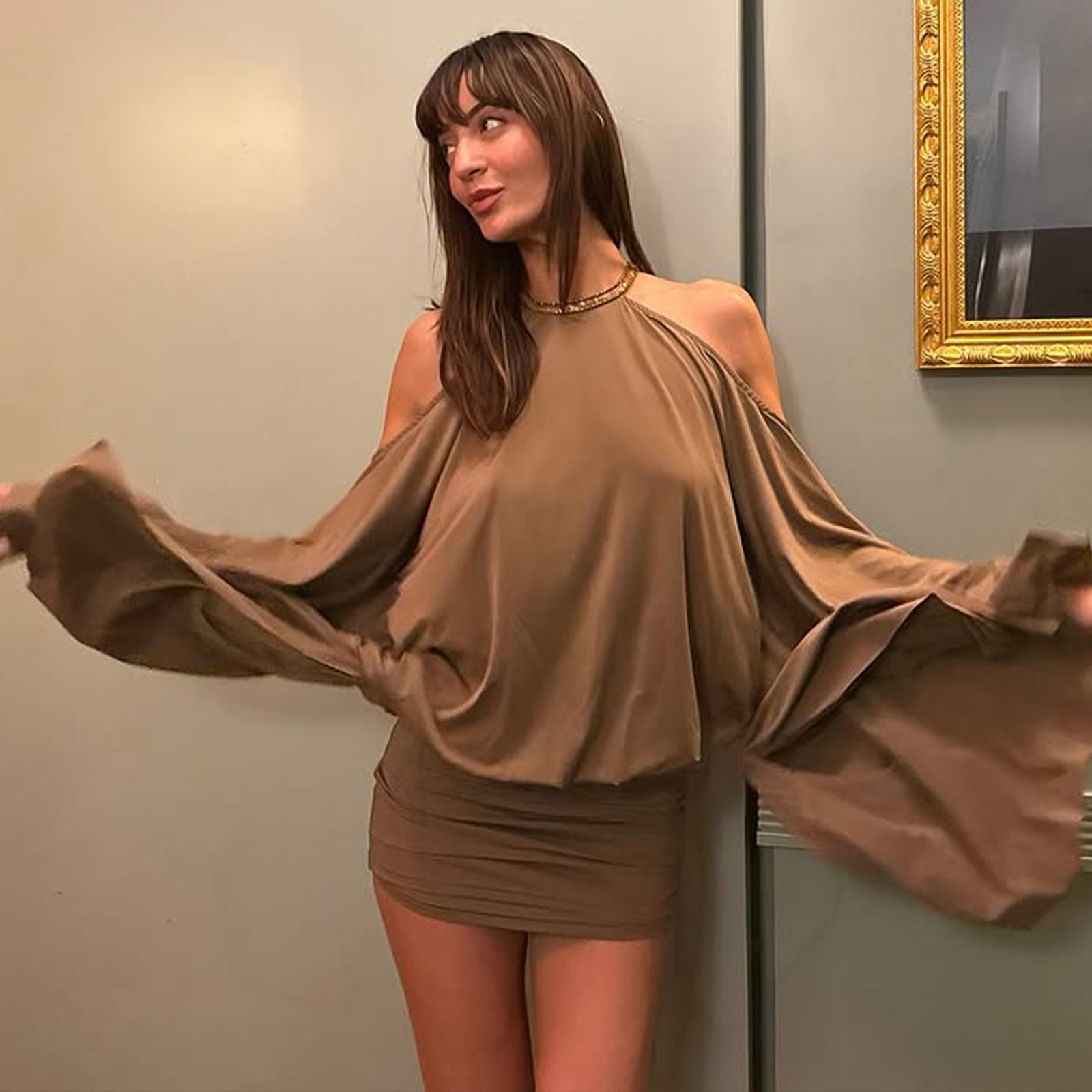 Womens Spring Dress Sexy Open Back Loose Fit Irregular Batwing Sleeve Bodycon Style Perfect for Parties and Events