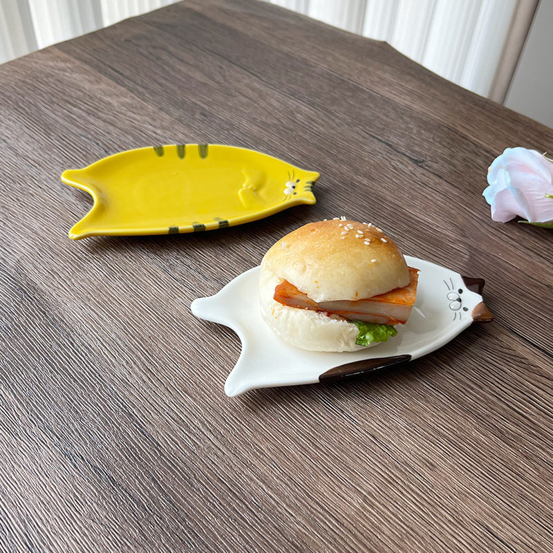 Japanese Style Tiger Cat Ceramic Simple Dish Household Dip Dish Snack Dish Cute Cartoon Plate LB28