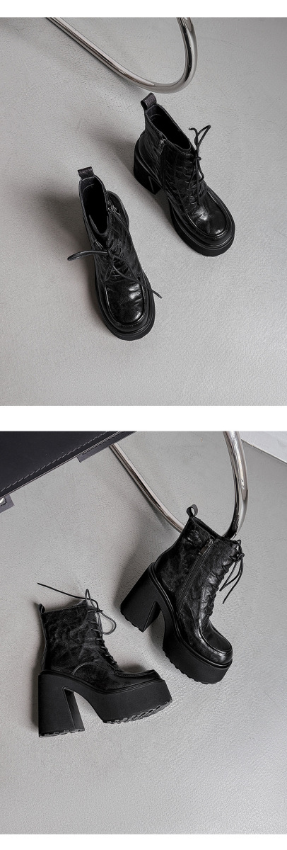 Boot Martin nữ da cừu thắt dây gót cao 11.5cm đế dày — Da đen, da màu nâu, Lớp lót nhung đen, Nhung nâu