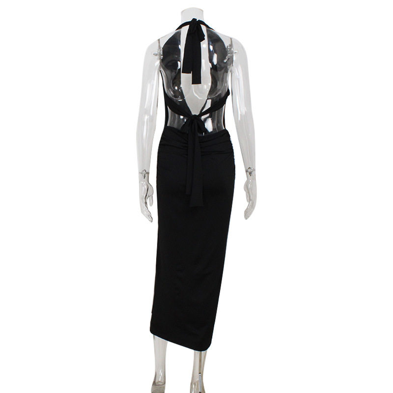 Elegant Deep V Neck Halter Backless Maxi Dress Sexy Fashionable Red Carpet Style Perfect for Nightclubs and Special