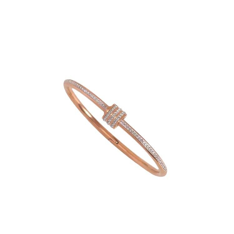 Rose gold titanium steel bracelet women's high-grade bracelet light luxury niche zircon bracelet plain ring bracelet jewelry