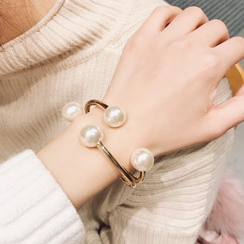 Pearl Bracelet European and American Style Metal Alloy Jewelry Double-Layer Bracelet for Women Asymmetrical Half-Open Fashion Commuter Accessory