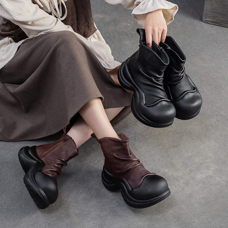 Giày Boot Martin Nữ Chất Liệu Da Bò Đế Cao Hàng Mùa Xuân Thu Đông