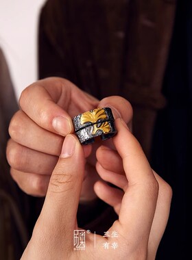 复古原创【三生有幸】情侣戒指一对男女金包银指环纪念礼物送男友