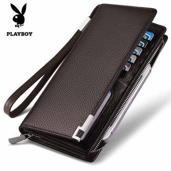 Playboy Men's Wallet Genuine Leather genuine goods Long Large Capacity 2024 New Style Card Bag Driver's License Two in One
