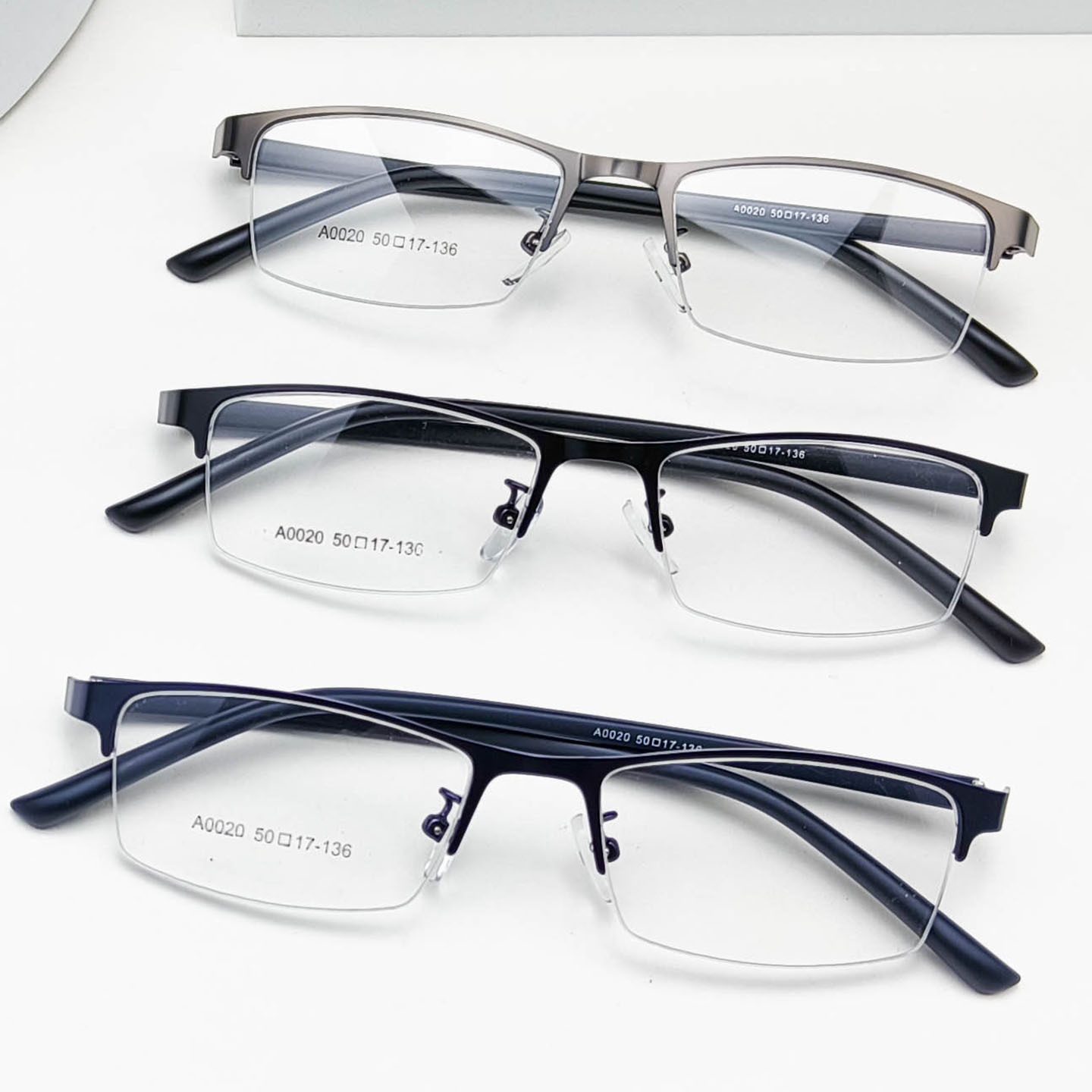 Wholesale Small Half-Frame Business Men's Glasses Store Express Delivery Ultra-Light Glasses Frame Metal Steel Leather Square Myopia Danyang Glasses