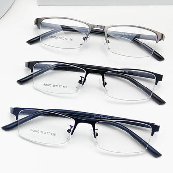 Wholesale Small Half-Frame Business Men's Glasses Store Express Delivery Ultra-Light Glasses Frame Metal Steel Leather Square Myopia Danyang Glasses