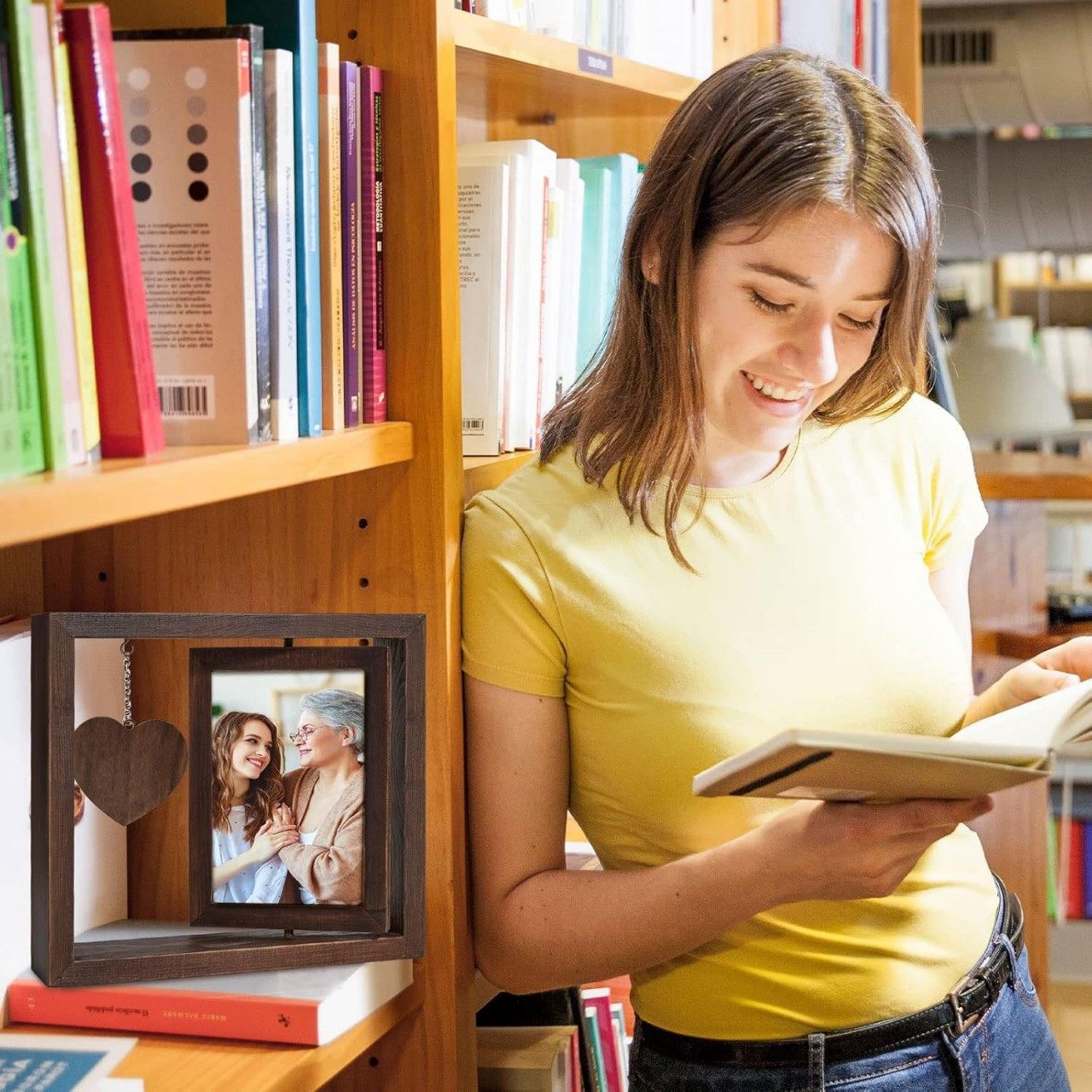 Wooden Rotating Commemorative Photo Frame Dog and Cat Pet Photo Frame Wooden Double-Sided Photo Frame Love Hanging Sign Writable Ornaments