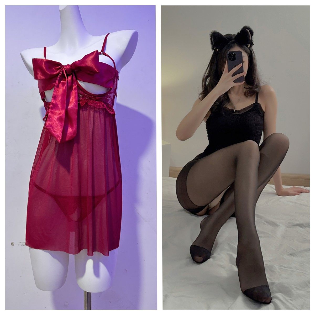 性感情趣内衣透视蕾丝系带蝴蝶结小胸开裆免脱睡衣纯欲激情套装女