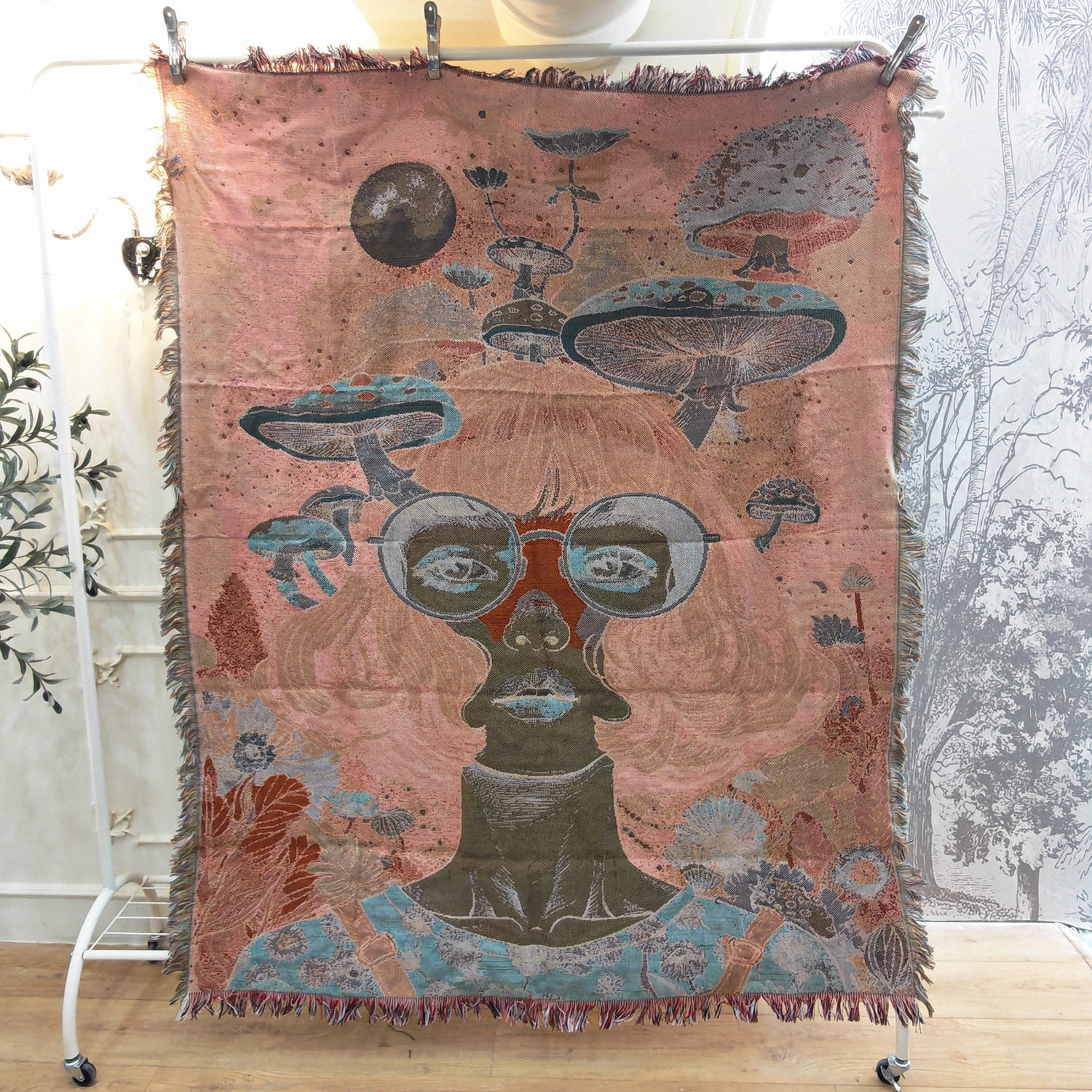 Ins Style Multifunctional Thread Blanket Illustration Tapestry Nap Blanket Sofa Blanket Cover Blanket Outdoor Camping Style Blanket Picnic Blanket