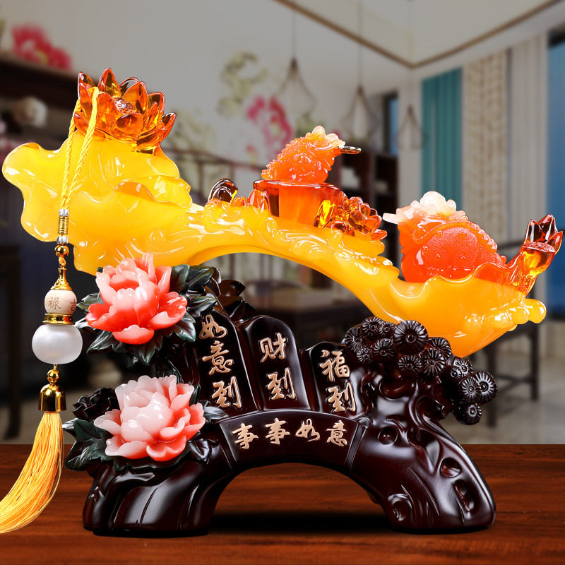 中式仿玉如意摆件乔迁新居礼品家居客厅酒柜电视柜装饰树脂工艺品