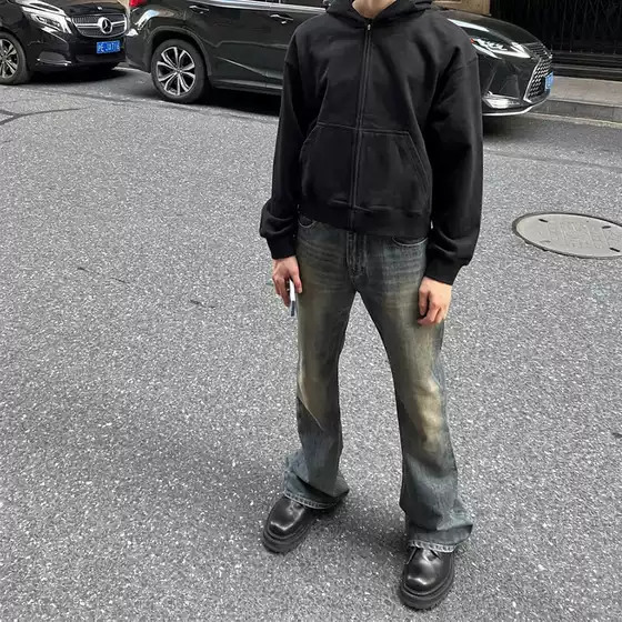 2023 Gaoding Fashion Week bootcut Slub Cotton Faded Mud Dyed Micro-flared Jeans American High Street Vintage