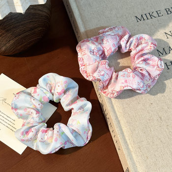 New Pink Hello Kitty Cartoon Scrunchie Ponytail Hair Tie Trendy Popular Girl Bun Hair Rope