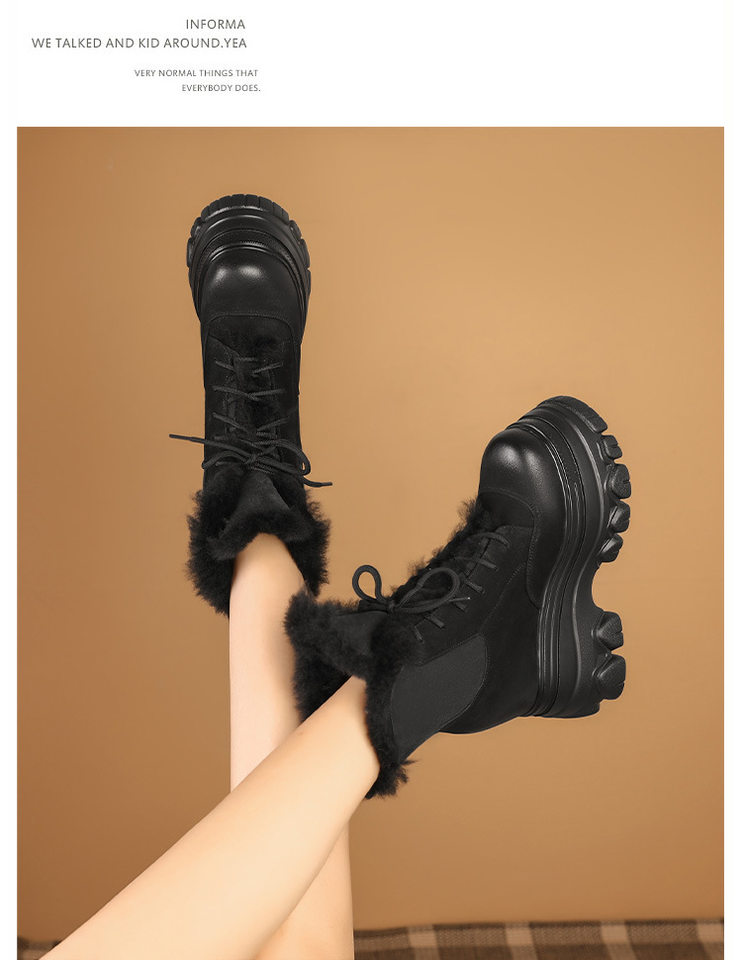 Boot Nữ Cổ Lông Đế Dày Chiều Cao Đế Khoảng 12cm Da Mờ Màu Nâu, Đen chi tiết 2