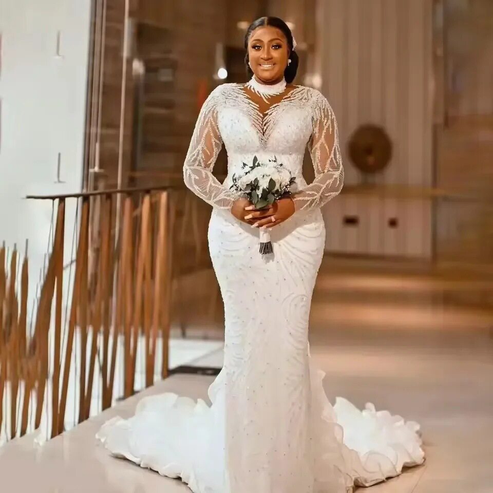 Bride main wedding dress long-sleeved plus size wedding dress long-sleeved mermaid slim fishtail wedding dress