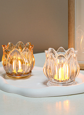 法式郁金香玻璃烛台浪漫烛光晚餐家居节庆桌面摆件无蜡烛