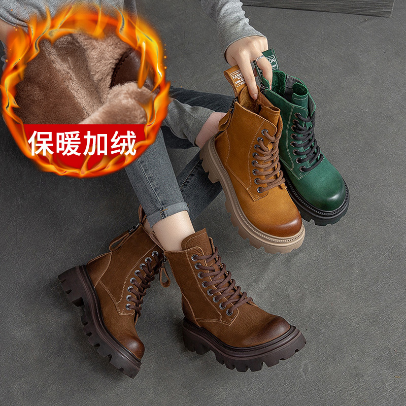 Boot Martin Nữ Chất Liệu Vải Bông Đế Cao Hàng Mùa Xuân Thu Đông