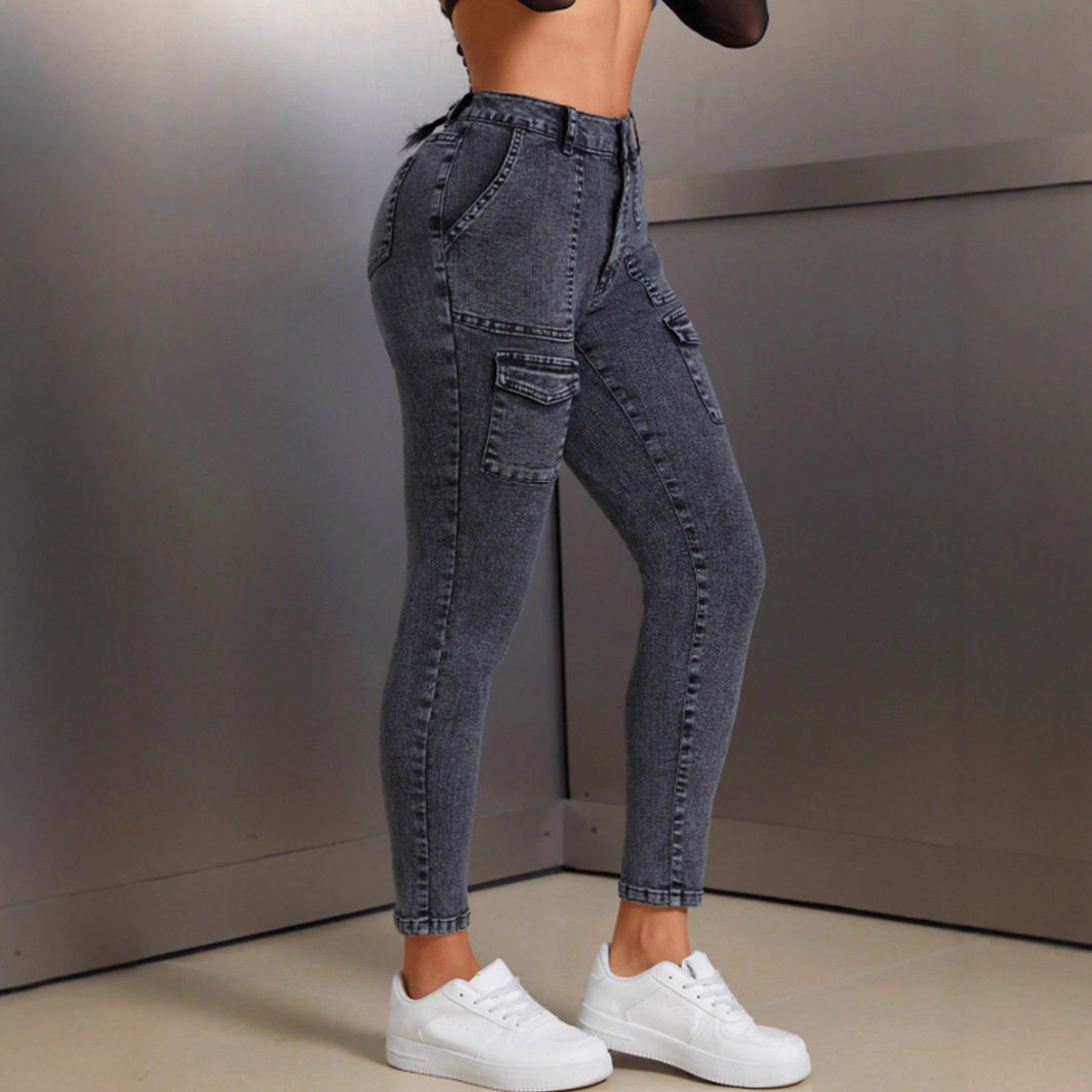 High Waisted Stretch Denim Skinny Jeans Butt Lifting Comfortable Fit Versatile Style Casual Wear Wholesale Available