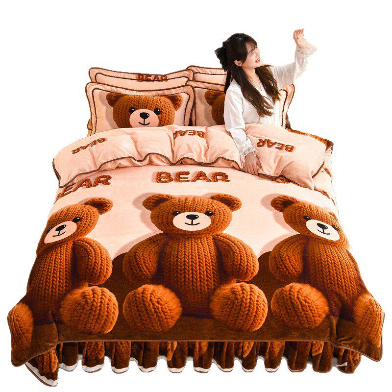 2025 New Thickened Milk Velvet Four-Piece Set French Velvet Golden Mink Flannel Student Three-Piece Set Wholesale Dropshipping