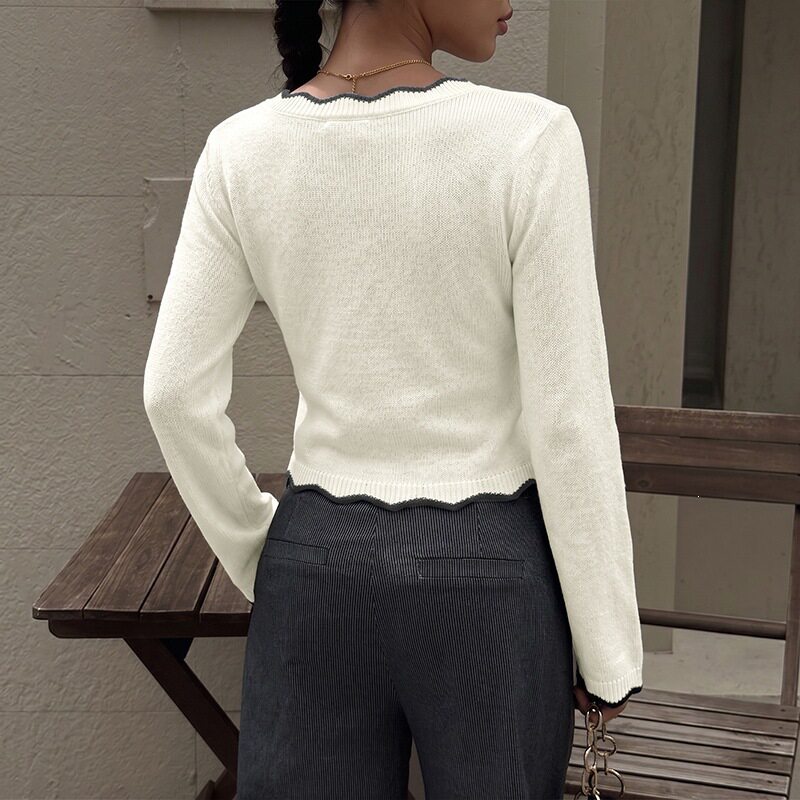 Color Block V Neck Sweater Korean Style Casual Wave Edge Perfect for Fall Winter Wholesale Available