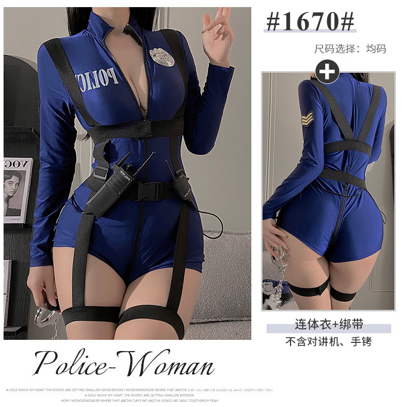 情趣内衣夜店女机车警察双头拉链免脱开裆cospaly角色扮演制服女