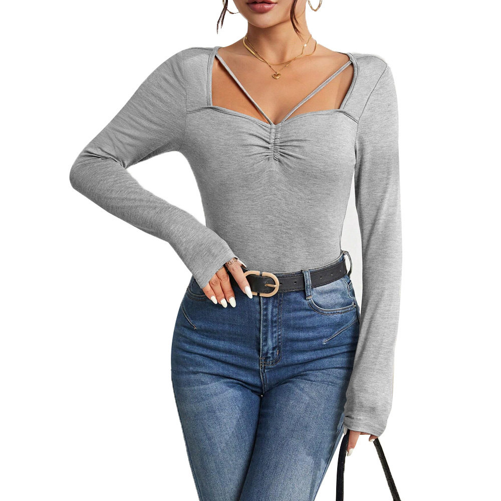 Womens Slim Fit Square Neck T Shirt Minimalist Design Versatile Style Spring Summer Essential Wholesale Available