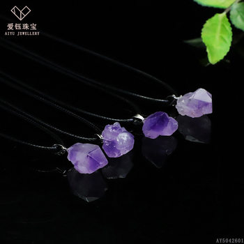 Aiyu Natural Amethyst Irregular Raw Stone Pendant Lavender Amethyst Cluster Crushed Stone Necklace Wholesale S5042601