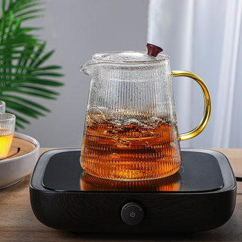 Vertical Pattern Glass Flower Teapot Electric Ceramic Stove Heating Boiling Teapot Household Transparent Glass Boiling Water Soaking Teapot