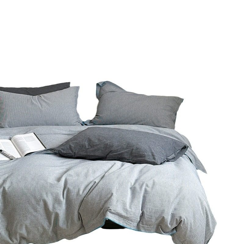Simple Wind-tight Edge Cotton Washed Cotton Pinstripe Bed Set of Three or Four Pure Cotton Bed Sheet Quilt Cover Comfortable Bedding