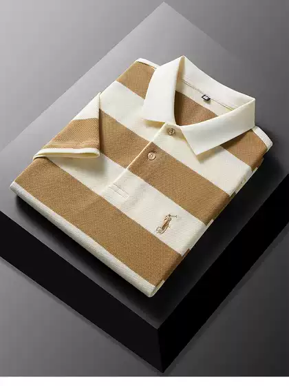 Summer Men's New Loose Short-Sleeve T-Shirt with Wide Stripes and Embroidery, Fashionable Business Middle-Aged Half-Sleeve Polo Shirt