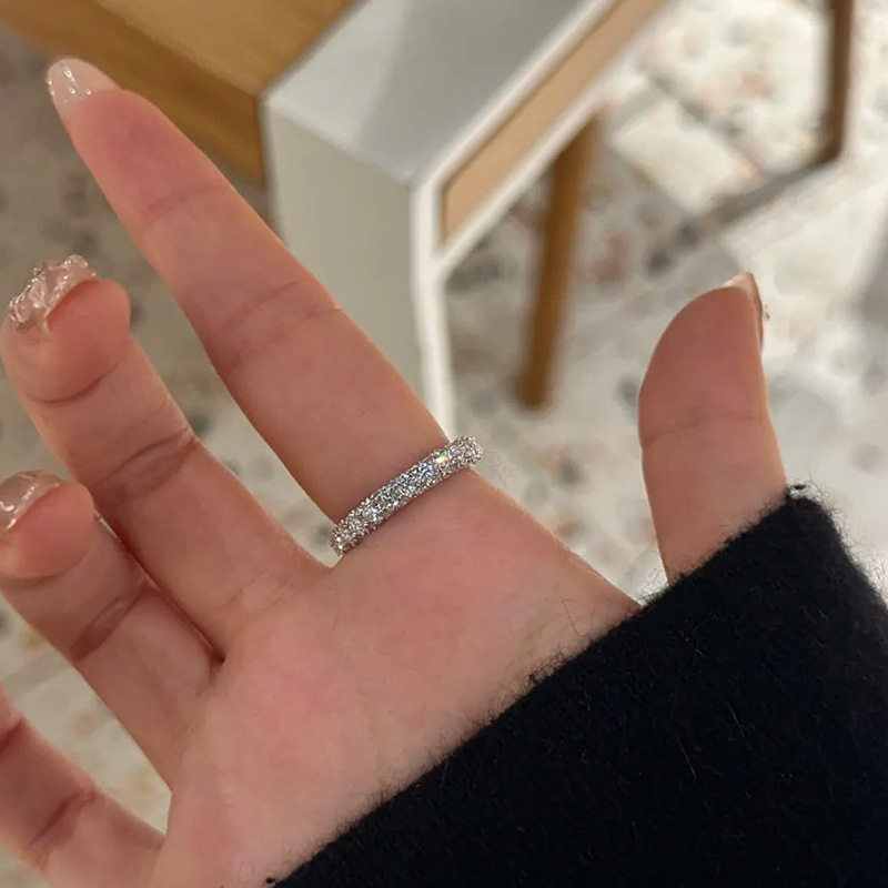 Light Luxury High-end Sense Three-sided Zircon Diamond Ring Women's Niche Unique Exquisite Fashion Commuter All-match Ring Ring
